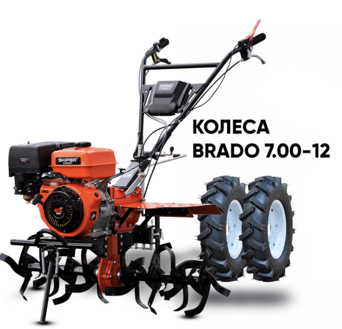 общий вид модели мотоблок skiper sp-1800se expert + колеса brado 7.00-12 (комплект)